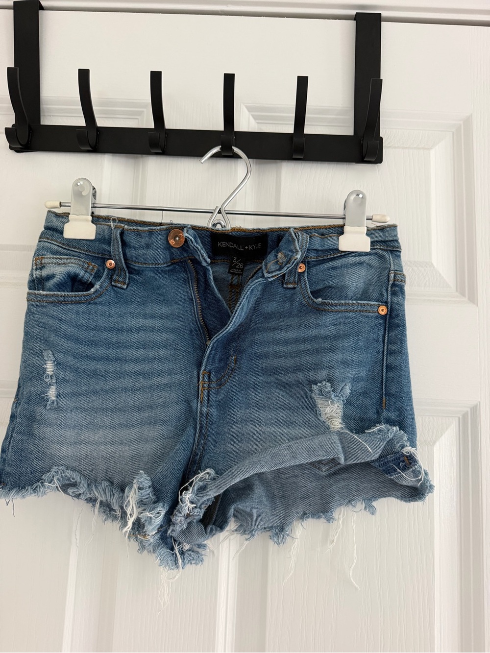 Kendall & Kylie Blue Distressed High-Rise Denim Shorts